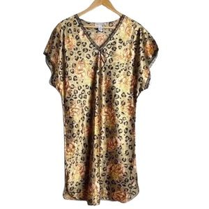 Vintage 90’s Blue Moon Gold Brown Animal Floral Print Satin Sleepwear